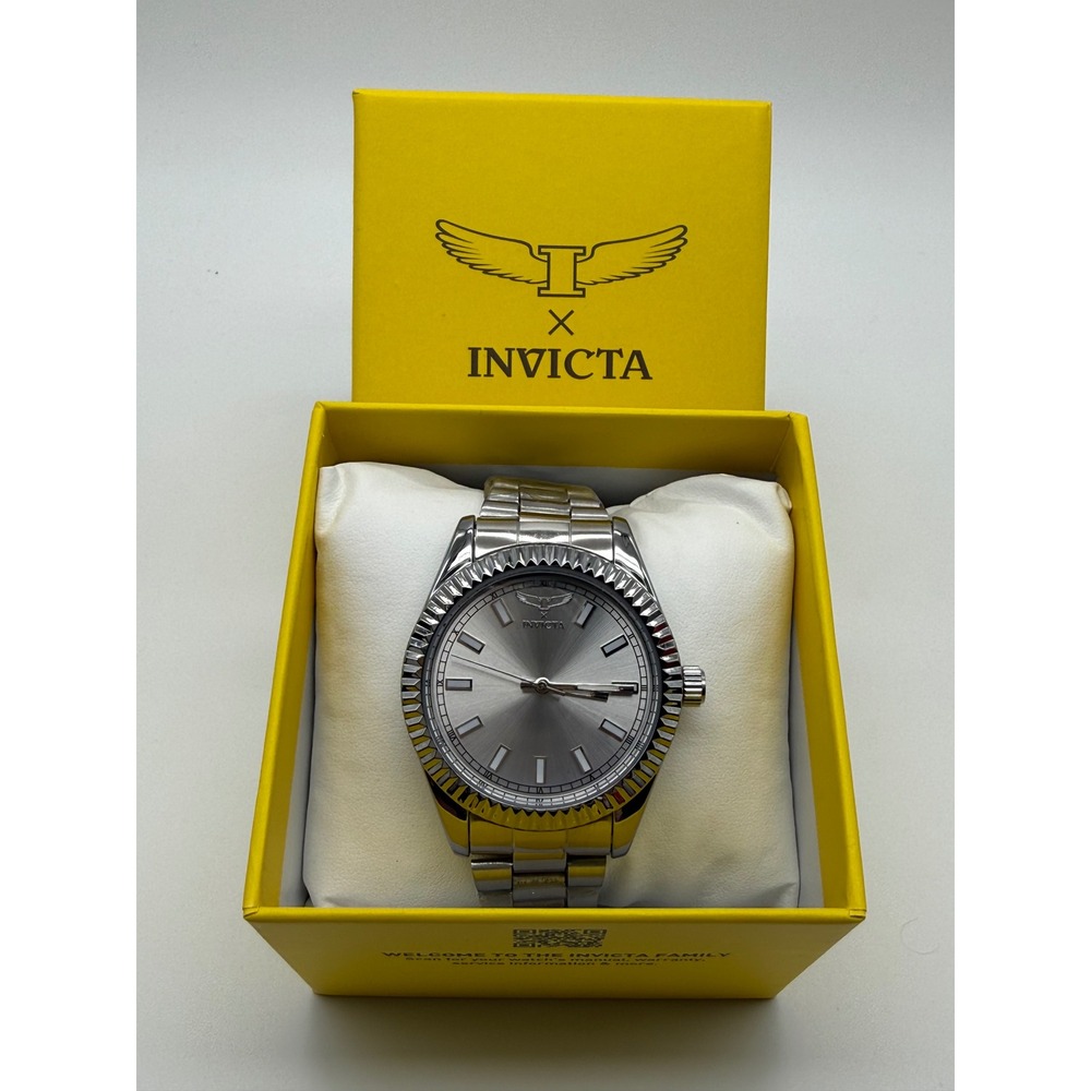 Invicta Specialty Mens‎ Watch 69013 Silver Stainless Steel Fluted Bezel NIB